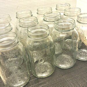 2 LOT Ball Mason Jars 800ml/3c VNTG 62A  GENUINE Sculptured Grapes Glass 1970s